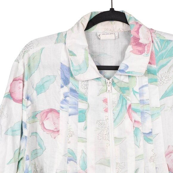 Appel VTG Floral Robe M Womens Full Zip Cotton Blend Short Sleeve Spring Light - Picture 2 of 6